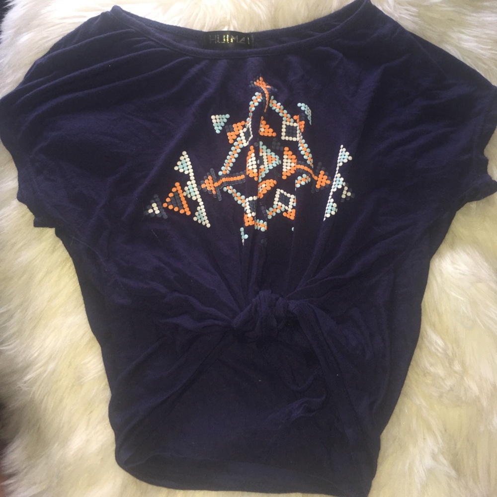 Blue Tie Up Top with a Pattern